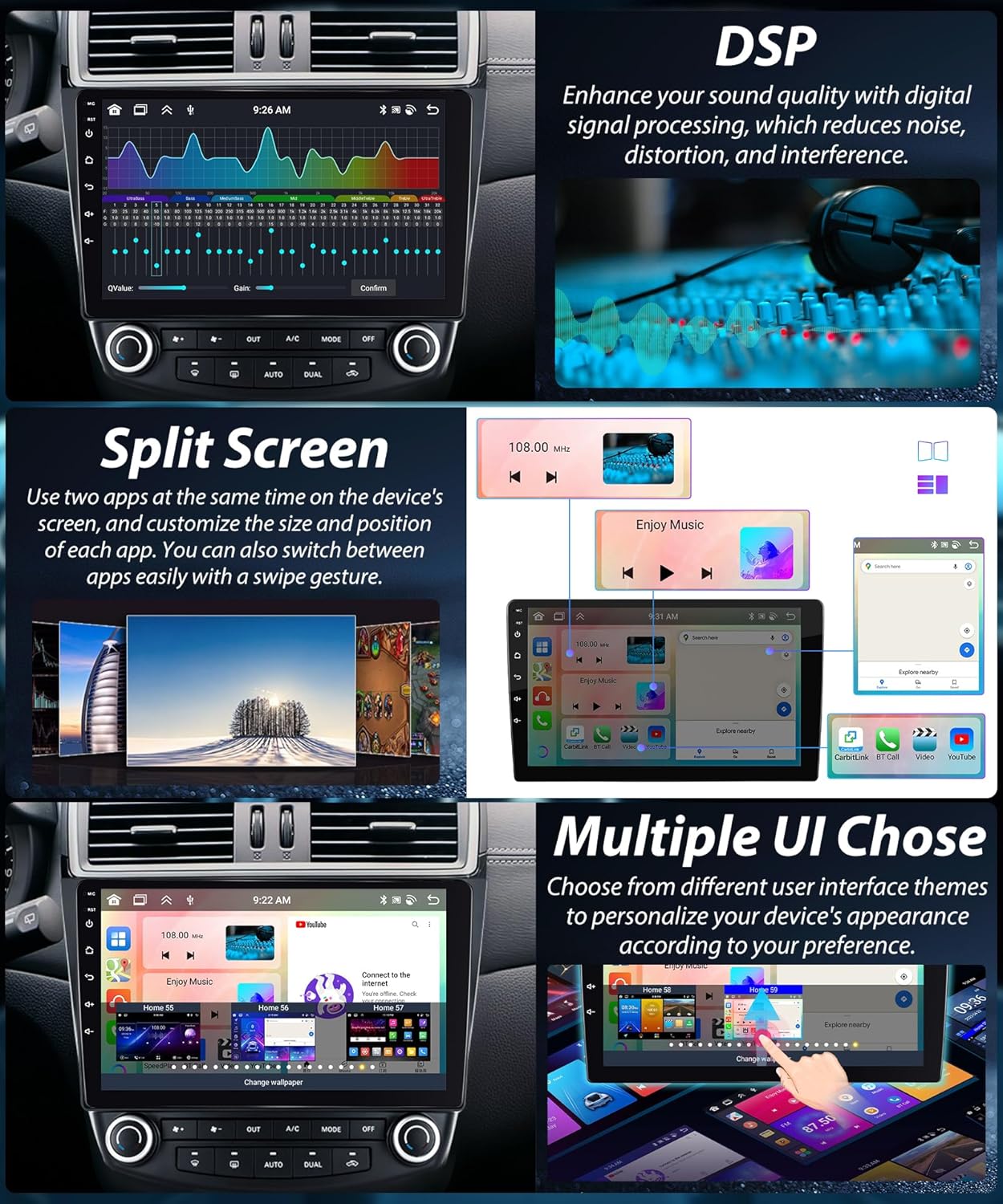 8 Core 4G 64G for Ford Focus Exi MT 2 3 Mk2/Mk3 2004-2011 Android Car Stereo with Carplay, 9 Inch Touch Screen Car Radio with GPS Bluetooth FM RDS DSP WiFi Android Auto + AHD Backup Camera