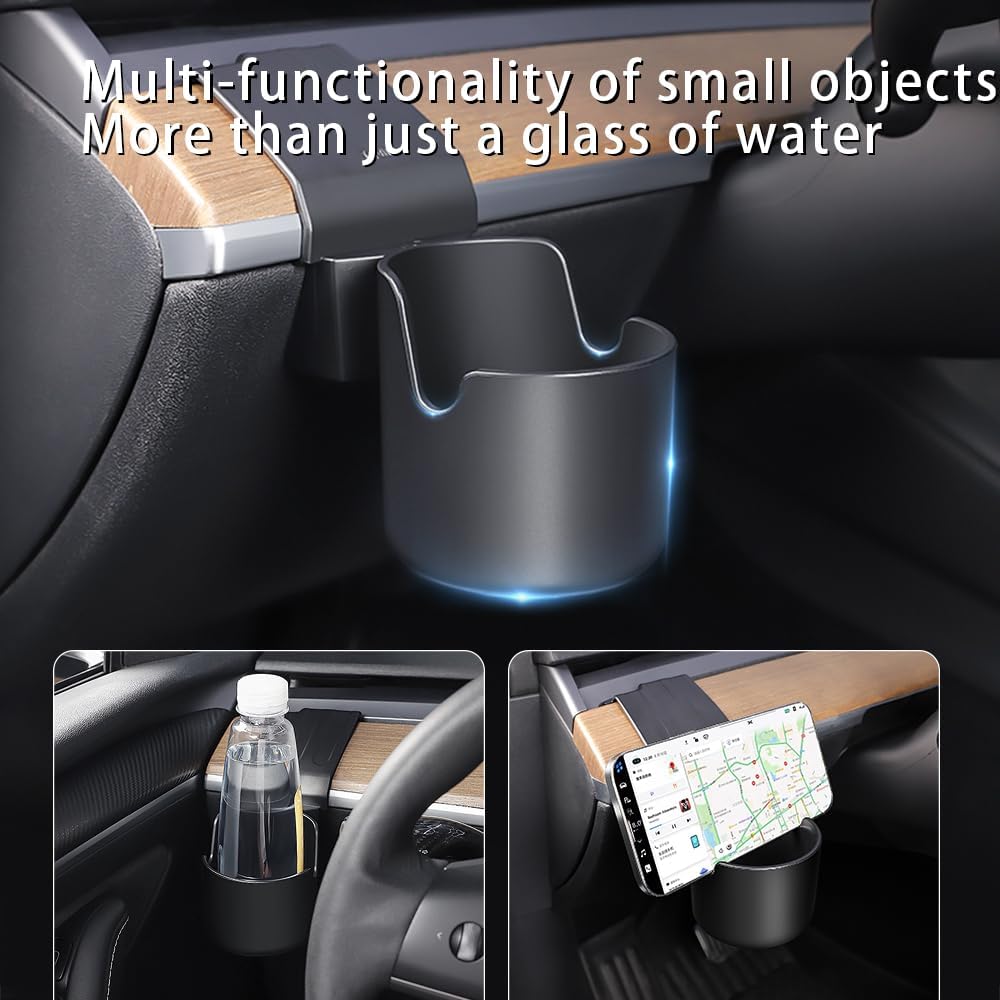 Car Drink Holders for Tesla Model 3/Y, ABS Dashboard Water Cup Holder Clip-on Holder Dashboard Left Storage Box Accessories