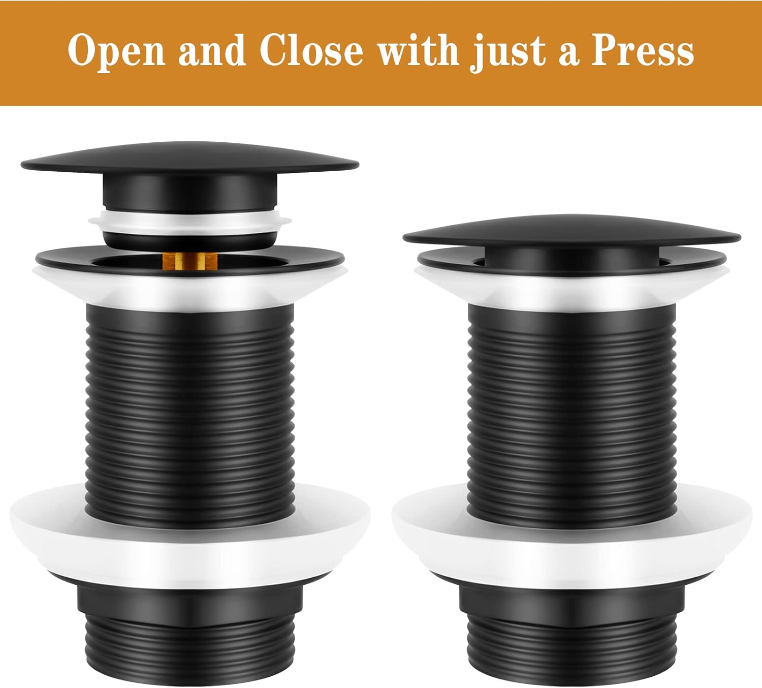 Iyowei Basin Waste Pop Up, Unslotted Pop Up Sink Plug, Matte Black Sink Waste Click Clack Basin Waste Without Overflow for Bathroom Sink, with 1Pcs Spare Rubber Gasket