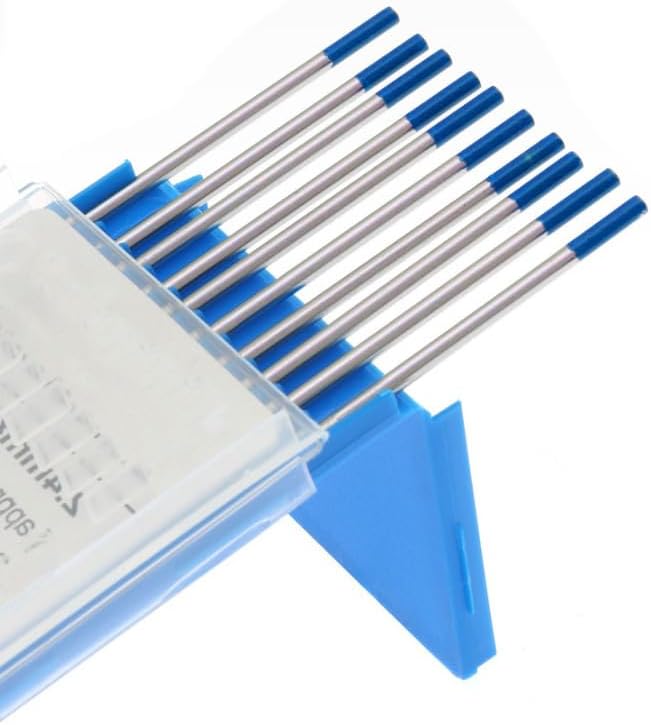 TIG Welding Tungsten Electrodes, 10 Pcs Tungsten Electrode Rod Welding Stick, Professional WL20 Lanthanated Tungsten 2% Blue Tip for Welding Aluminum Alloy Metal (2.4 * 150mm)