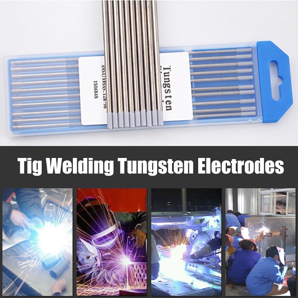 TIG Welding Tungsten Electrodes, 10 Pcs Tungsten Electrode Rod Welding Stick, Professional WL20 Lanthanated Tungsten 2% Blue Tip for Welding Aluminum Alloy Metal (2.4 * 150mm)