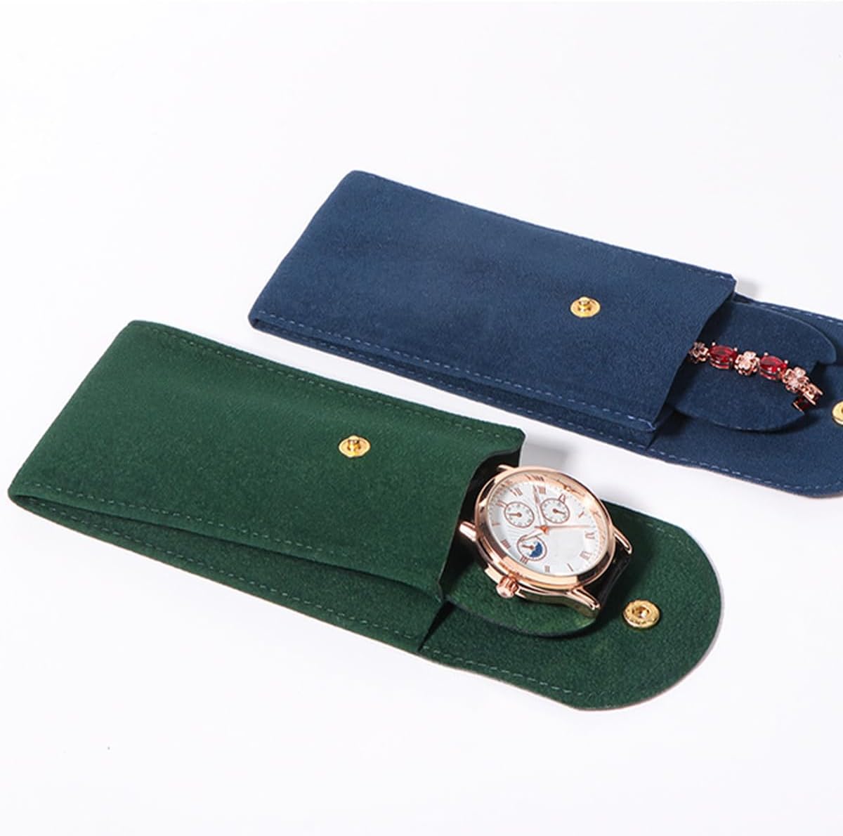Hsthe Sea 2PCS Watch Travel Case for Men and Women Portable Velvet Watch Pouch Watch Storage Bag - Green