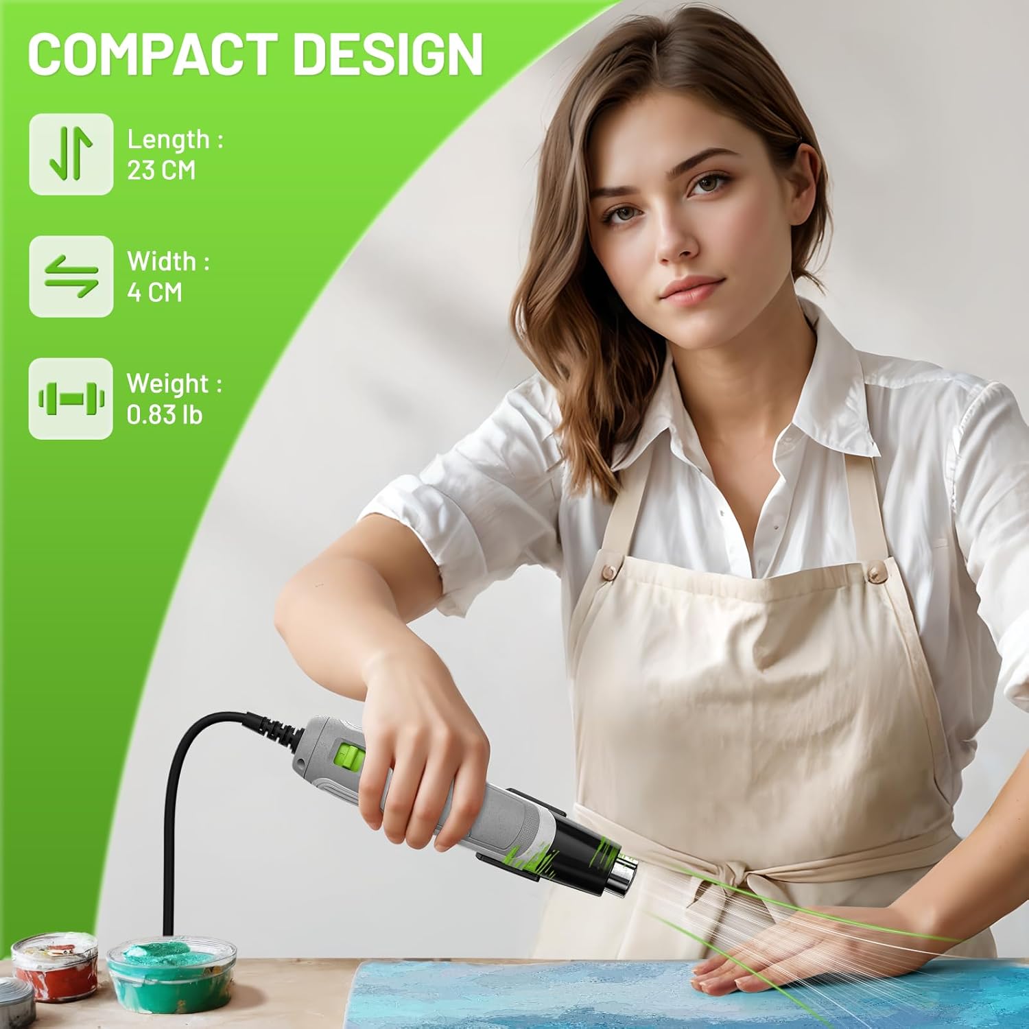 Mini Heat Gun, Huepar Tools 500W Dual Temp Setting 350℃ & 500℃ Hot Air Gun Tool with Reflector Nozzle, Heat Gun for Paint Stripping, Crafts Vinyl Wrap, Shrink Tubing, Candle Making, DIY