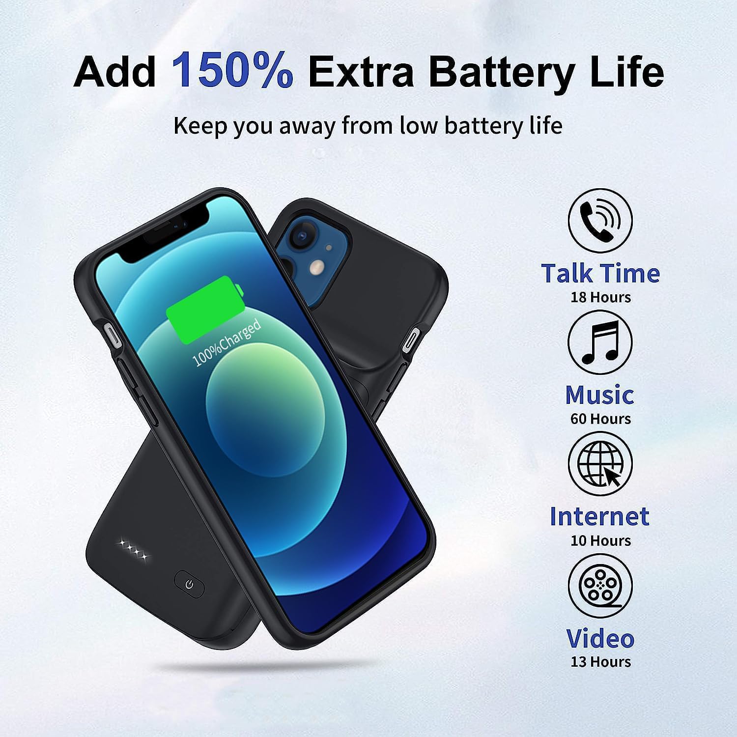 YISHDA Battery Case for iPhone 12 Mini, 6800mAh Slim Portable Rechargeable Protective Battery Pack Cover Power Bank Charging Case Compatible with iPhone 12 Mini/13 Mini (5.4 inch) (Black)