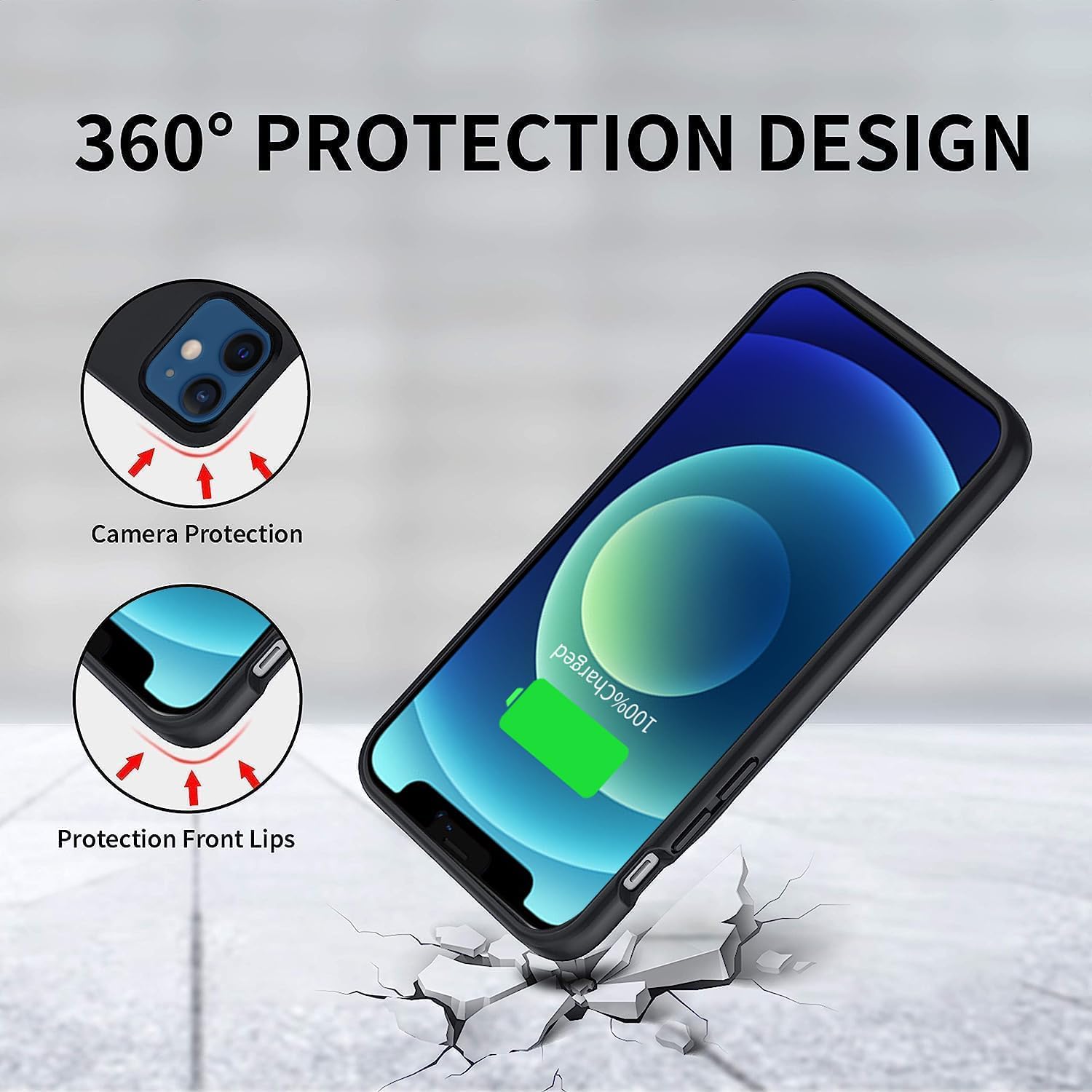 YISHDA Battery Case for iPhone 12 Mini, 6800mAh Slim Portable Rechargeable Protective Battery Pack Cover Power Bank Charging Case Compatible with iPhone 12 Mini/13 Mini (5.4 inch) (Black)