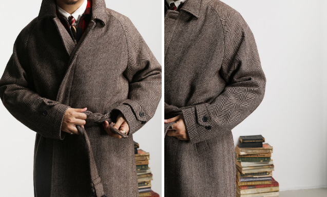1920s Brown Herringbone Tweed Balmacaan Coat