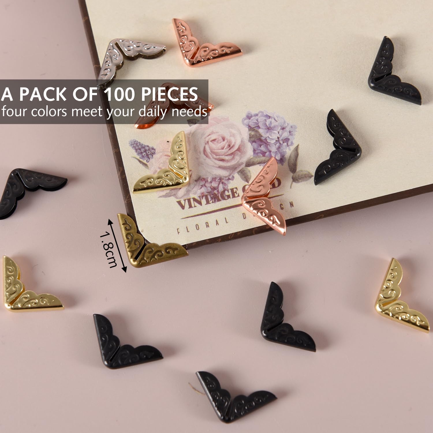 100 Pieces Metal Corner Protector,Book Corner Protector, Photo Corner for Scrapbooking, Triangular Edge Decor for Books, Book Protection Corner