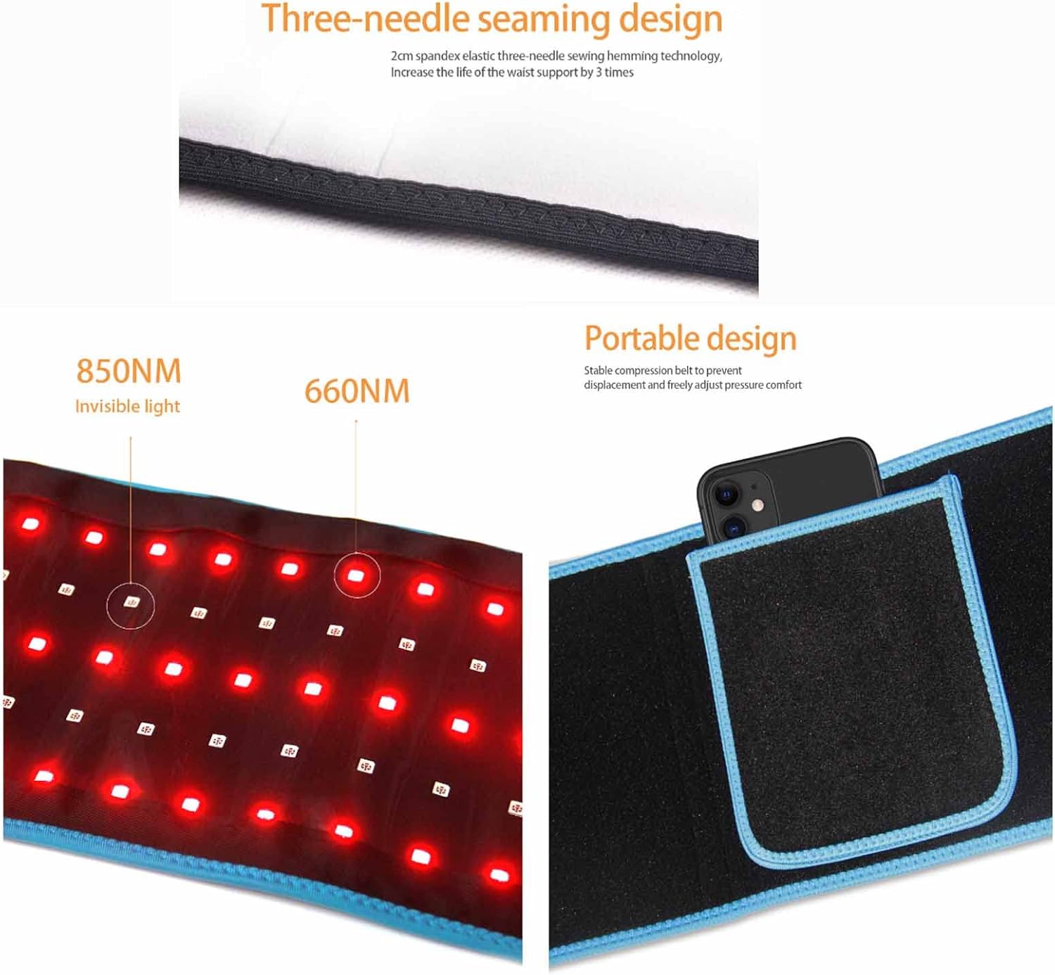NVYAZJ Red Light Therapy Belt, LED Waist Therapy Pad with 660&850nm, 105 Red Lights, Heating Lmbar Massage Belt for Back Shoulder Joints Muscle Pain Relief Weight Loss