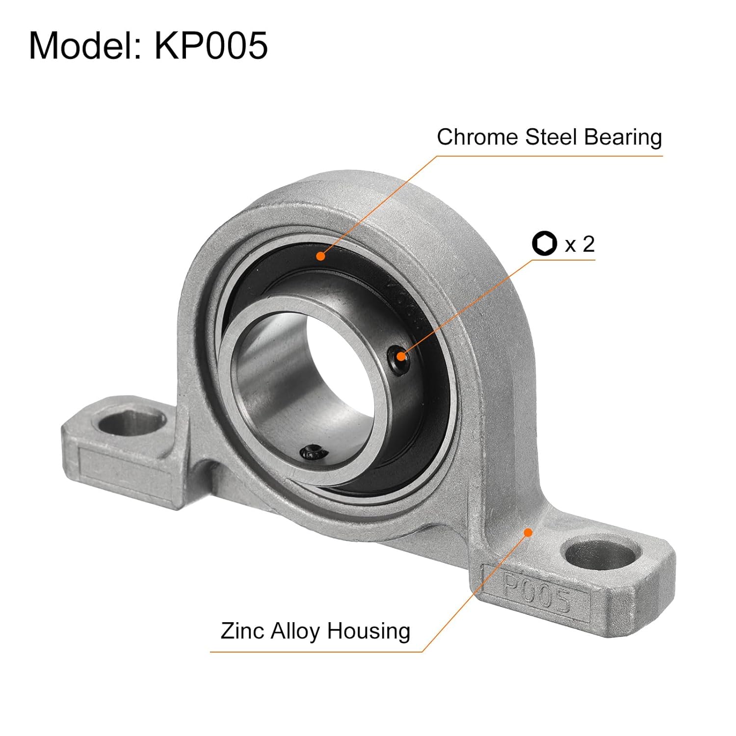 sourcing map 4pcs KP005 Flanged Pillow Block Bearings 25mm Bore, Zinc Alloy Self Aligning Flange Mounted Bearings