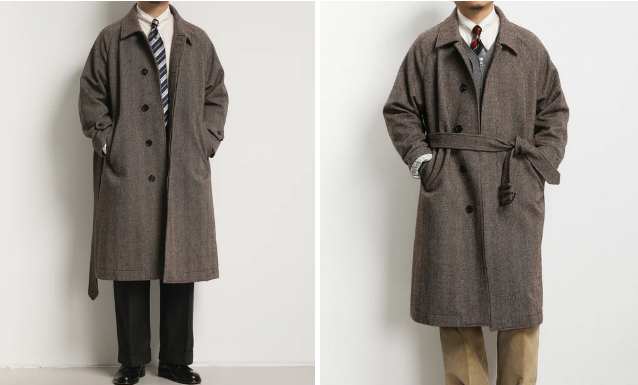 1920s Brown Herringbone Tweed Balmacaan Coat