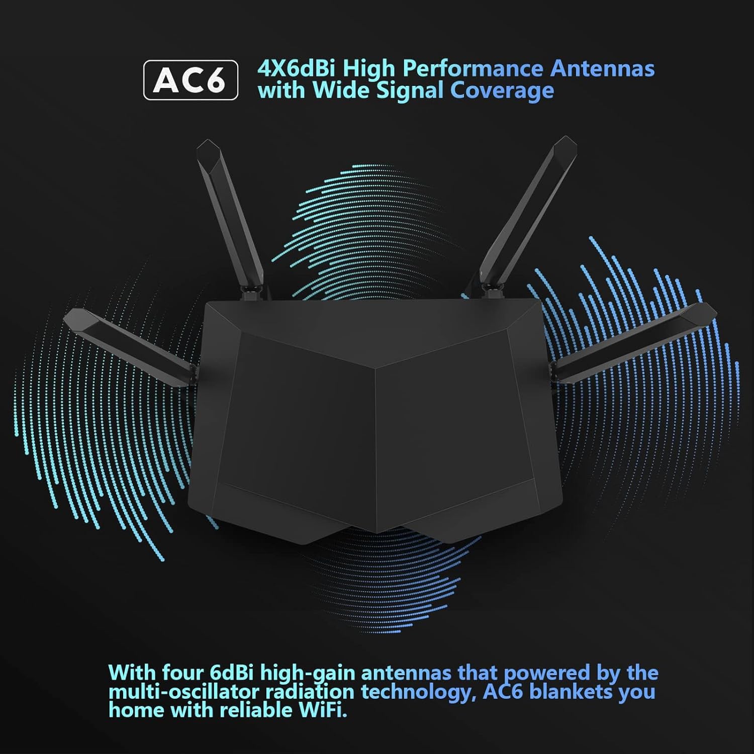Tenda AC6 AC1200 Dual Band Wireless Cable Router,867Mbps/5GHz+ 300Mbps/2.4GHz, IPV6, Parental Control, Guest Network, 4 * 5dBi externe Antennen, WPS, Black