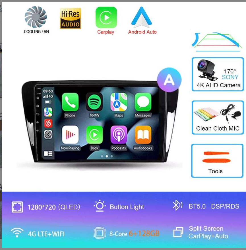 Android 14 for Skoda Octavia 3 A7 2013 - 2018 Carplay Auto 4G+WIFI GPS Car Radio Navigation Multimedia Video Player Stereo BT