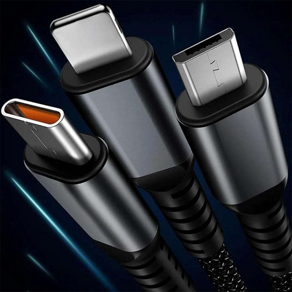 adeck Transparent Luminous 3-in-1 Super Fast Charging Cable, Nylon Braided Multi Charging Cable for Type-C, Compatible with IPhone/Android/Tabl (1pcs)