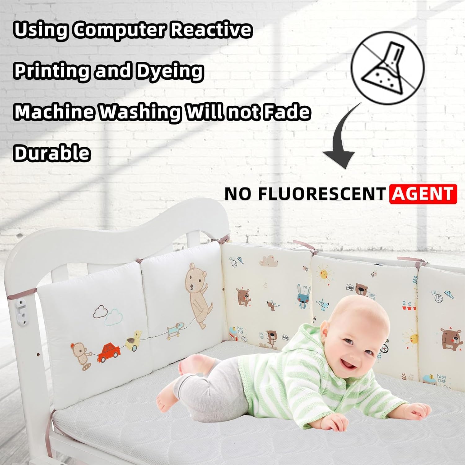 GYWZTJ Baby Cot Bumpers, Cot Bed Bumper Sets, Adjustable Baby Cot Bumper Set for Cot with Easy Install Velcro for All Sorts of Cribs, A Set Contains 6 Pieces of 30 × 30 cm Size Cot Bumper