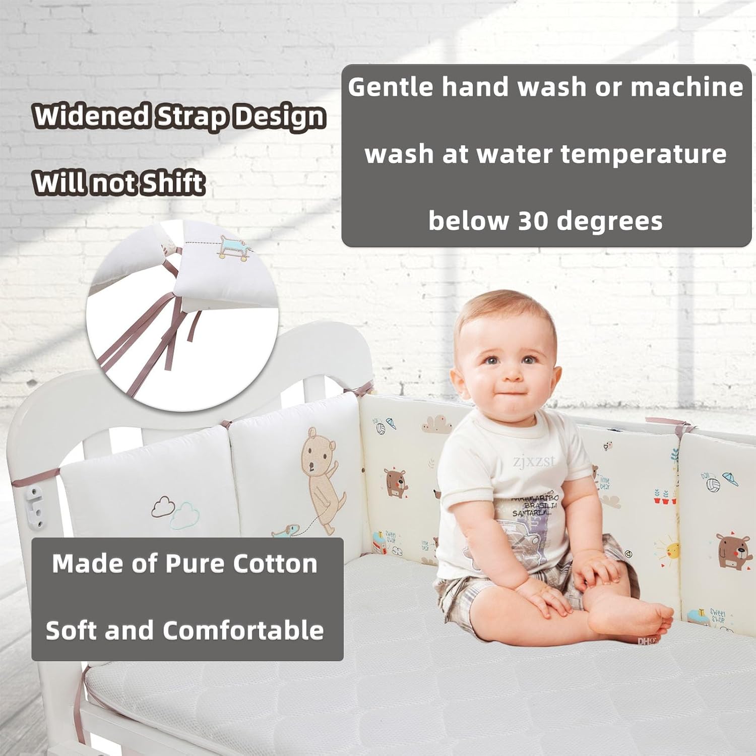 GYWZTJ Baby Cot Bumpers, Cot Bed Bumper Sets, Adjustable Baby Cot Bumper Set for Cot with Easy Install Velcro for All Sorts of Cribs, A Set Contains 6 Pieces of 30 × 30 cm Size Cot Bumper