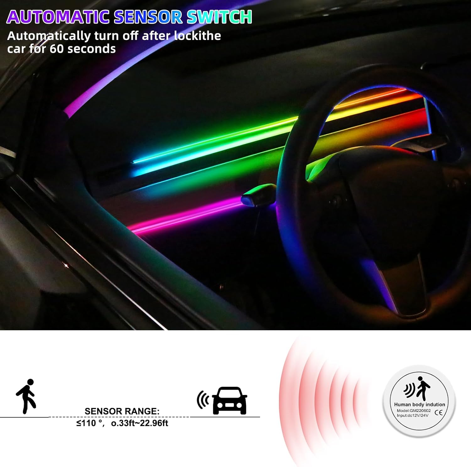 Tesla Model 3/Y Dreamcolor Acrylic Interior Car LED Strip Light with Motion Sensor Switch &USB Hub, 55.1 inches Tesla Neon LED Strip Light, RGB Colors Tesla Ambient Lighting Kits for 2021 2022 2023