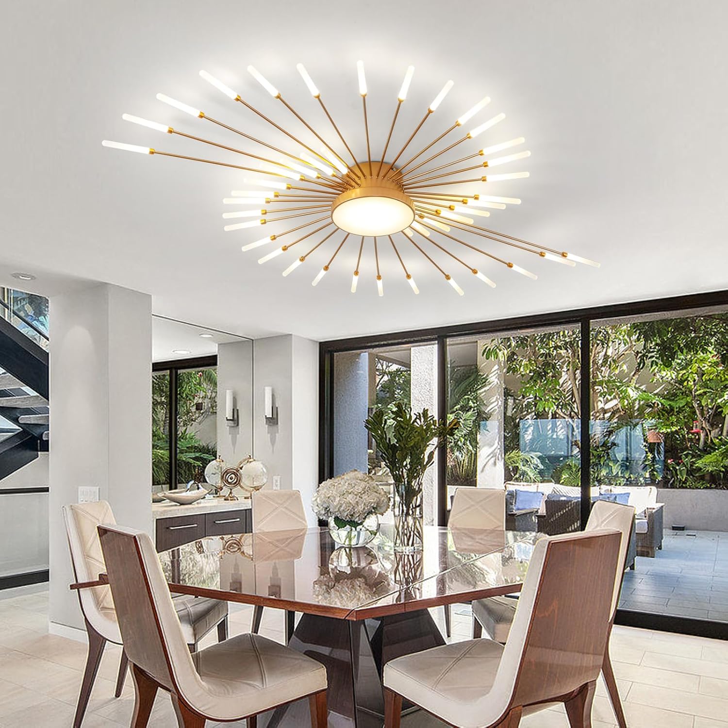 RRBEST Modern LED Ceiling Light,Living Room Ceiling Lamp,Flush Mount Lighting,Creative Fireworks Design Chandelier for Bedroom, Dining Room, Kitchen(Gold,42+1 Heads)