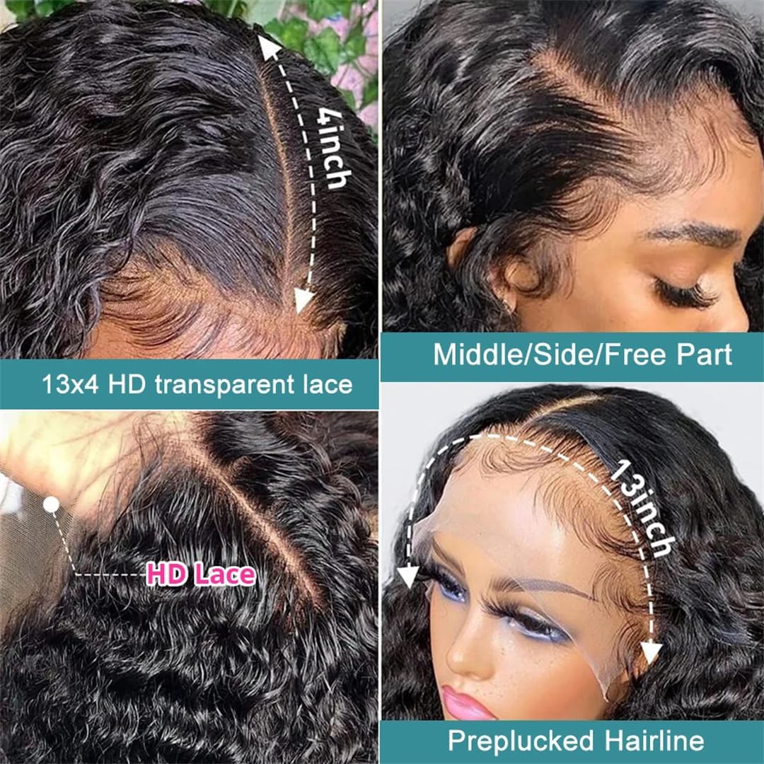 13X6 Transparent Deep Water Wave Curly Human Hair Lace Frontal Wig 13X4 Lace Front Human Hair Wigs
