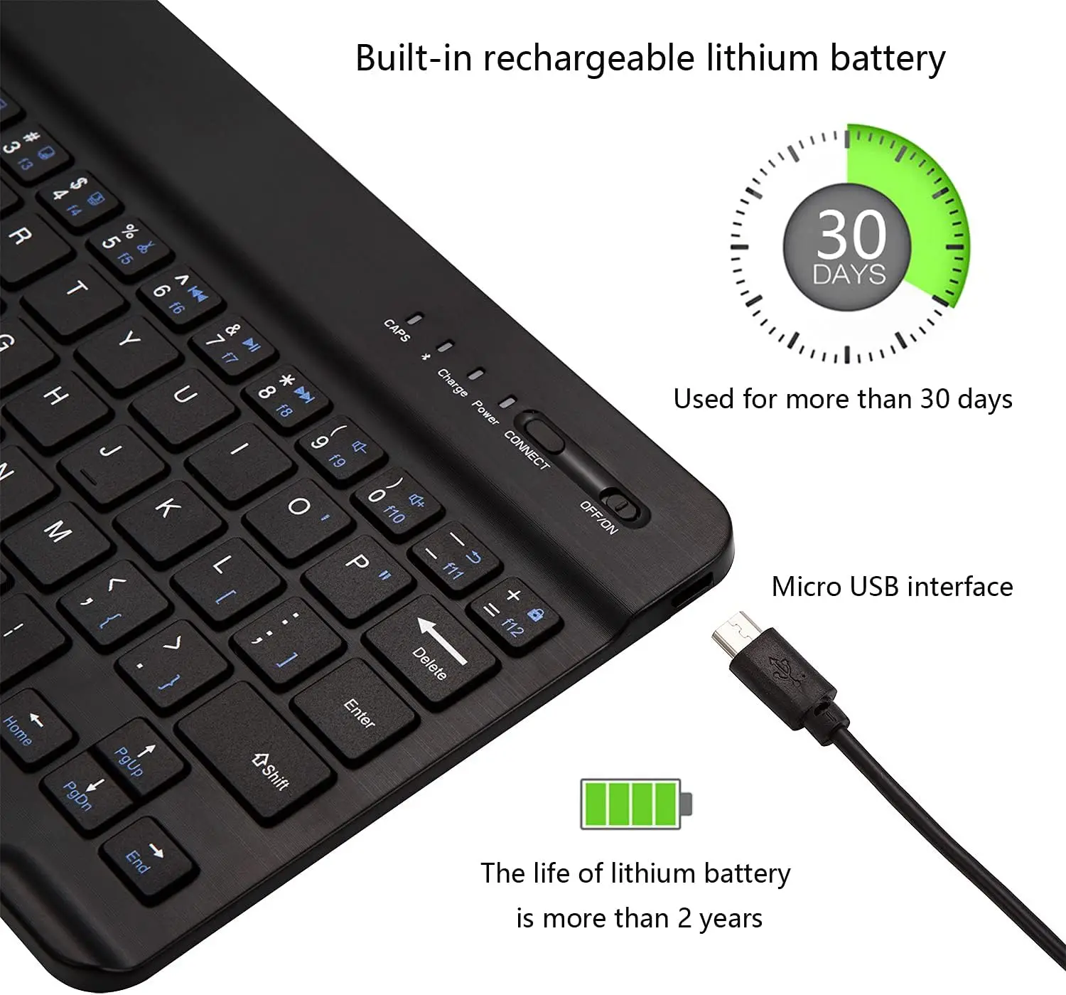 10 Inch Ultra-Slim Bt Keyboard Portable Mini Wireless Keyboard Rechargeable for Tablet Phone Smartphone
