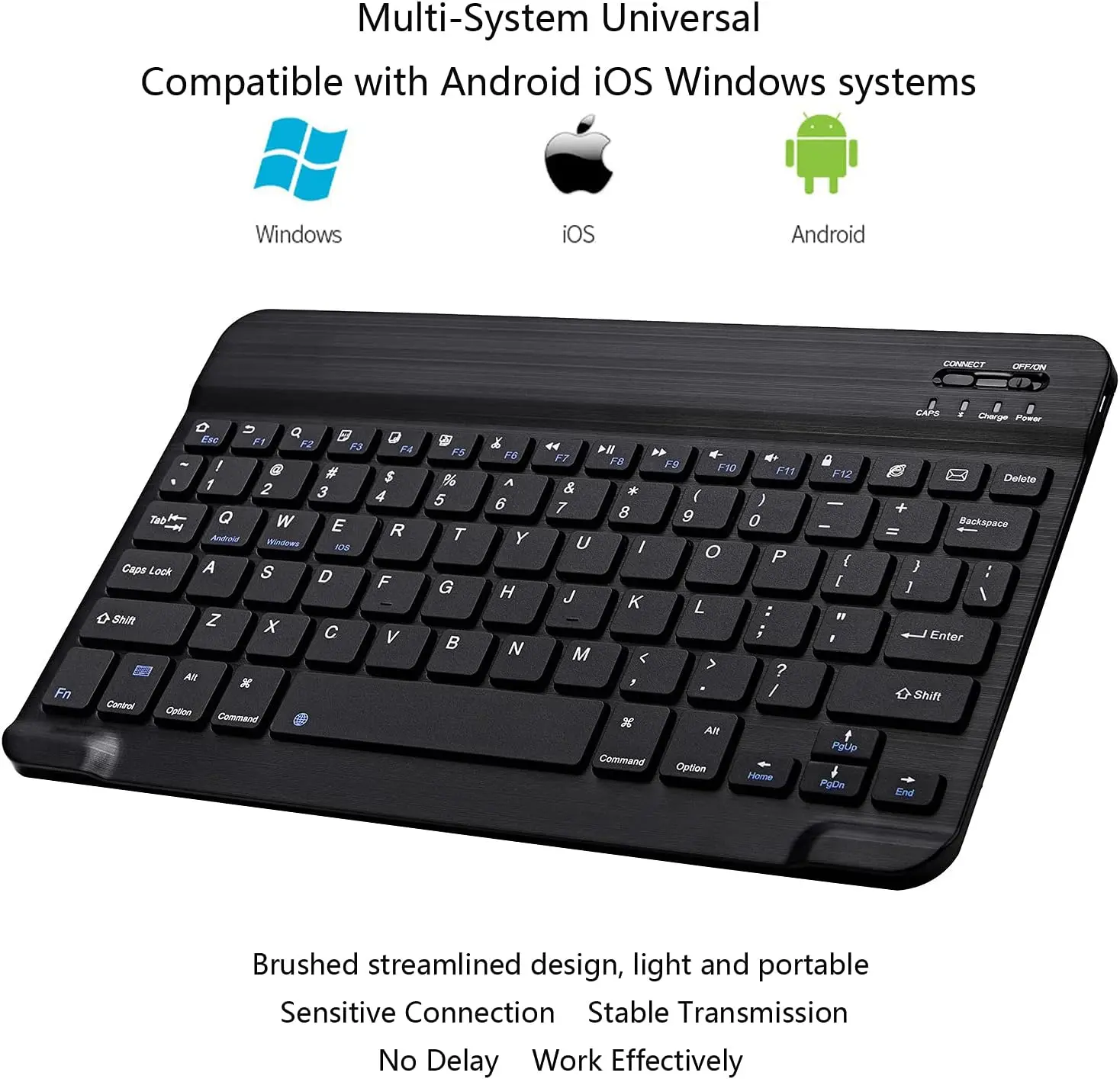 10 Inch Ultra-Slim Bt Keyboard Portable Mini Wireless Keyboard Rechargeable for Tablet Phone Smartphone