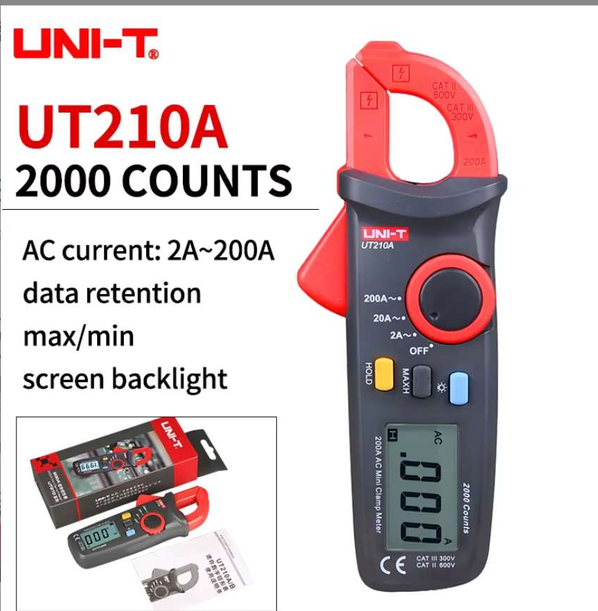 UNI-T UT210A 2000 Counts Auto Ranging Mini Digital Clamp Meter Measure AC Current 200A with a Resolution of 1mA