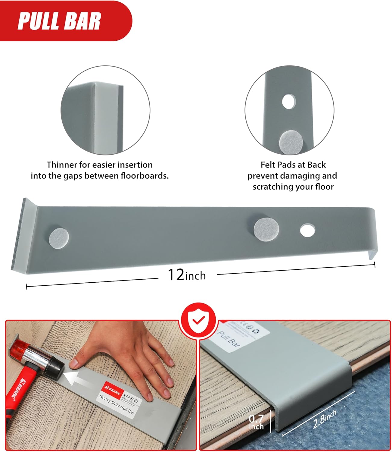 EZARC Laminate Flooring Tools with Double-Faced Mallet, Heavy Duty Pull Bar, Tapping Block, Knee Pads and 50 Laminate Floor Spacers Laminate Flooring Kit for Wood Flooring Installation Tools