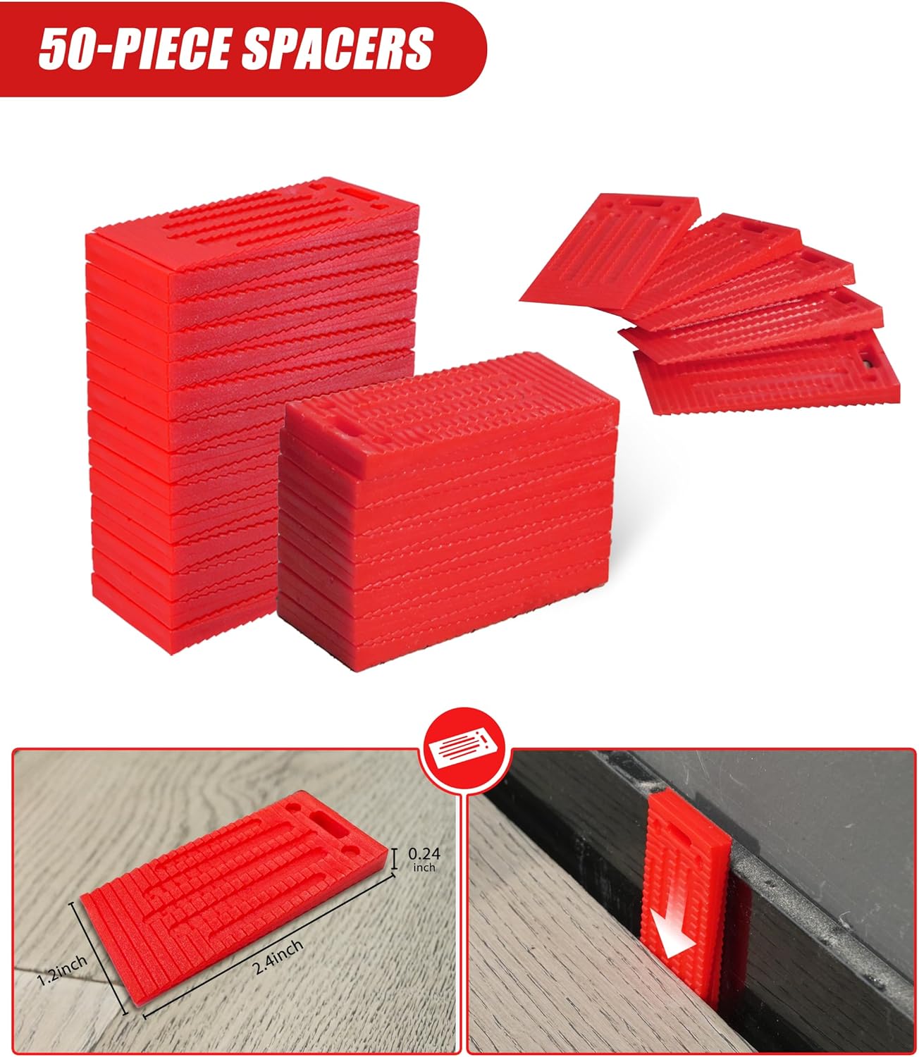 EZARC Laminate Flooring Tools with Double-Faced Mallet, Heavy Duty Pull Bar, Tapping Block, Knee Pads and 50 Laminate Floor Spacers Laminate Flooring Kit for Wood Flooring Installation Tools