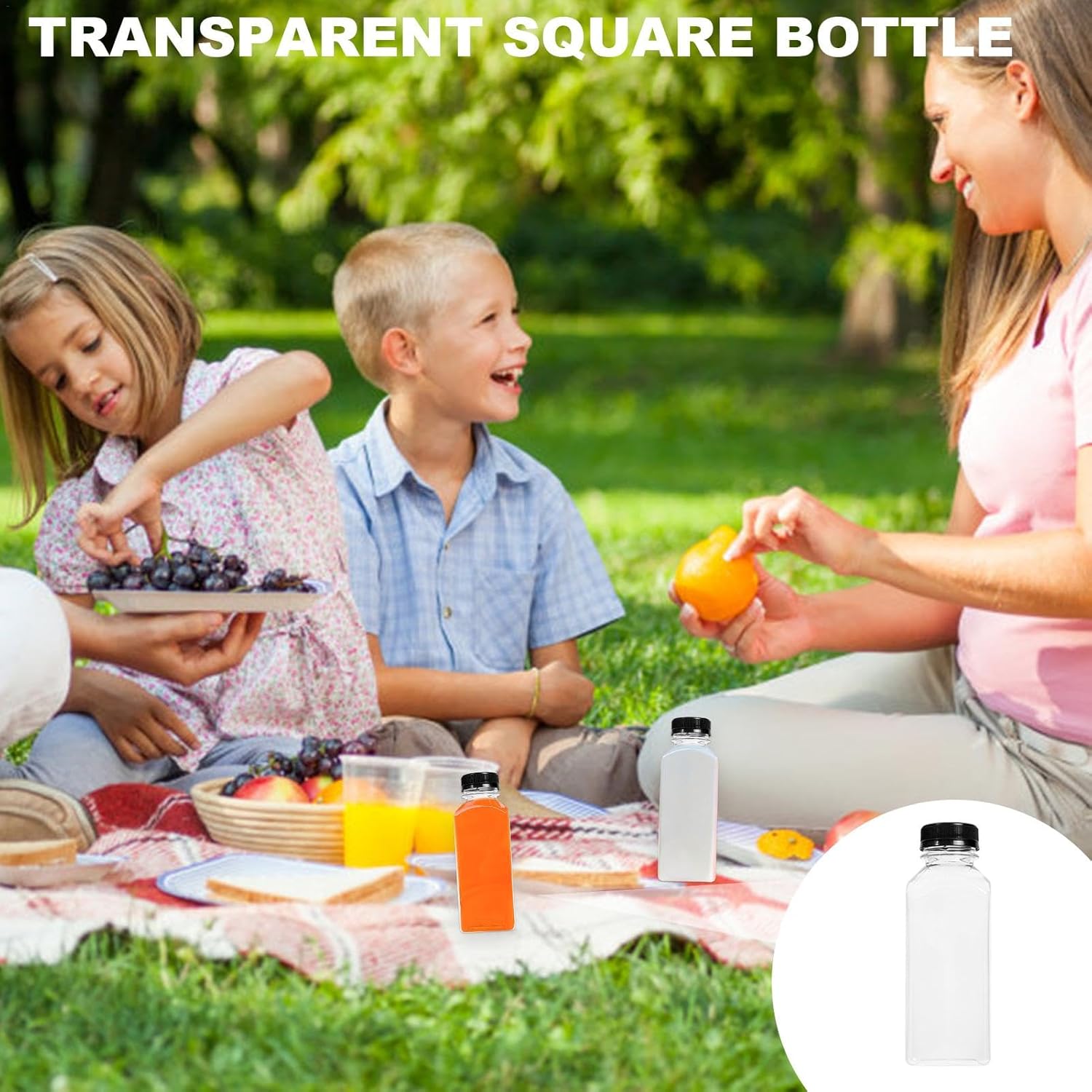 1Ps PlasticJuice Bottles, Clear PETPlastic Juice Bottles, Reusable Square Water Bottles With Black Cap Bottles For Making Juice, Milk, Salad Dressing, Smoothie (150ml/ 250ml/ 350ml/500ml)
