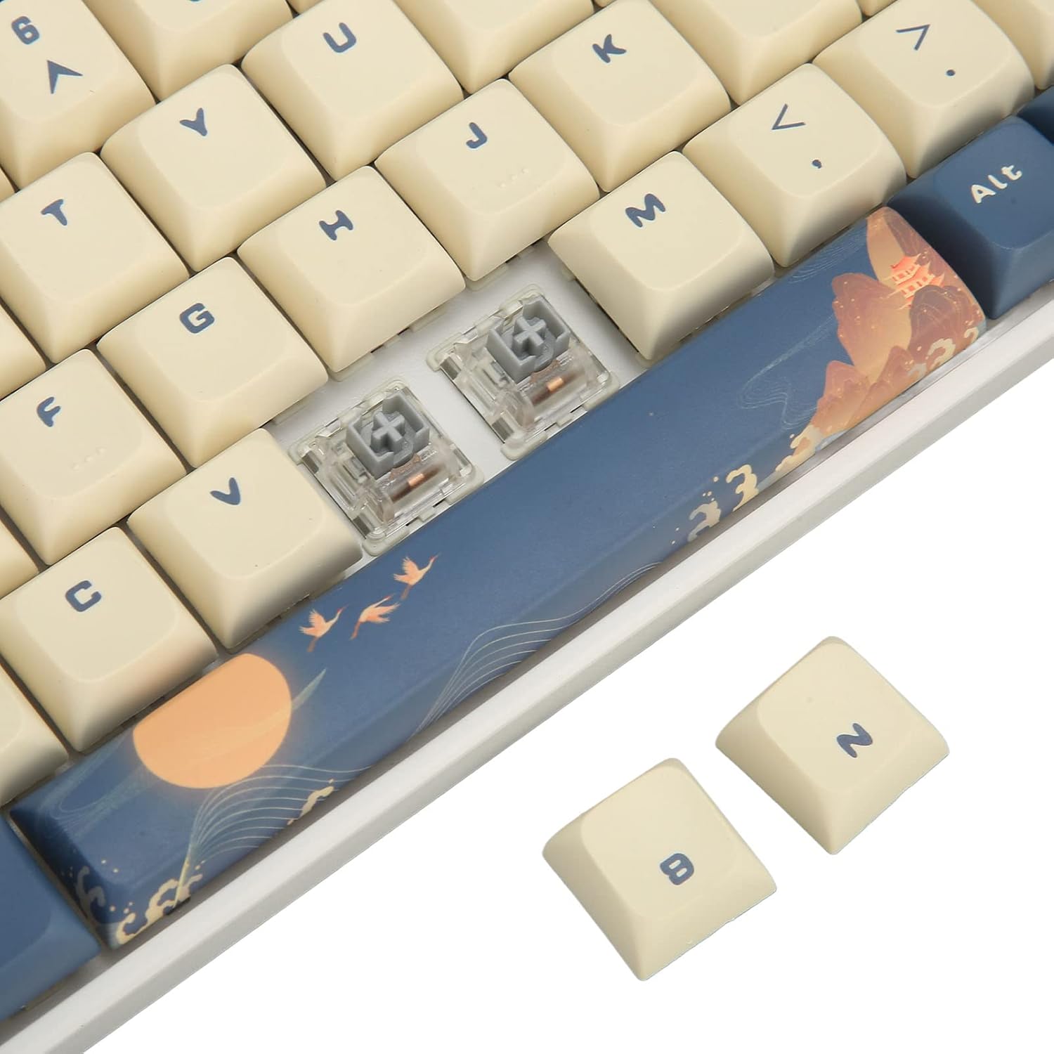 TENP 84 Key Mechanical Keyboard, Blue White Mountain Bird RGB Backlit Wireless Gaming Keyboard For Laptop Computer (Silver Switch)