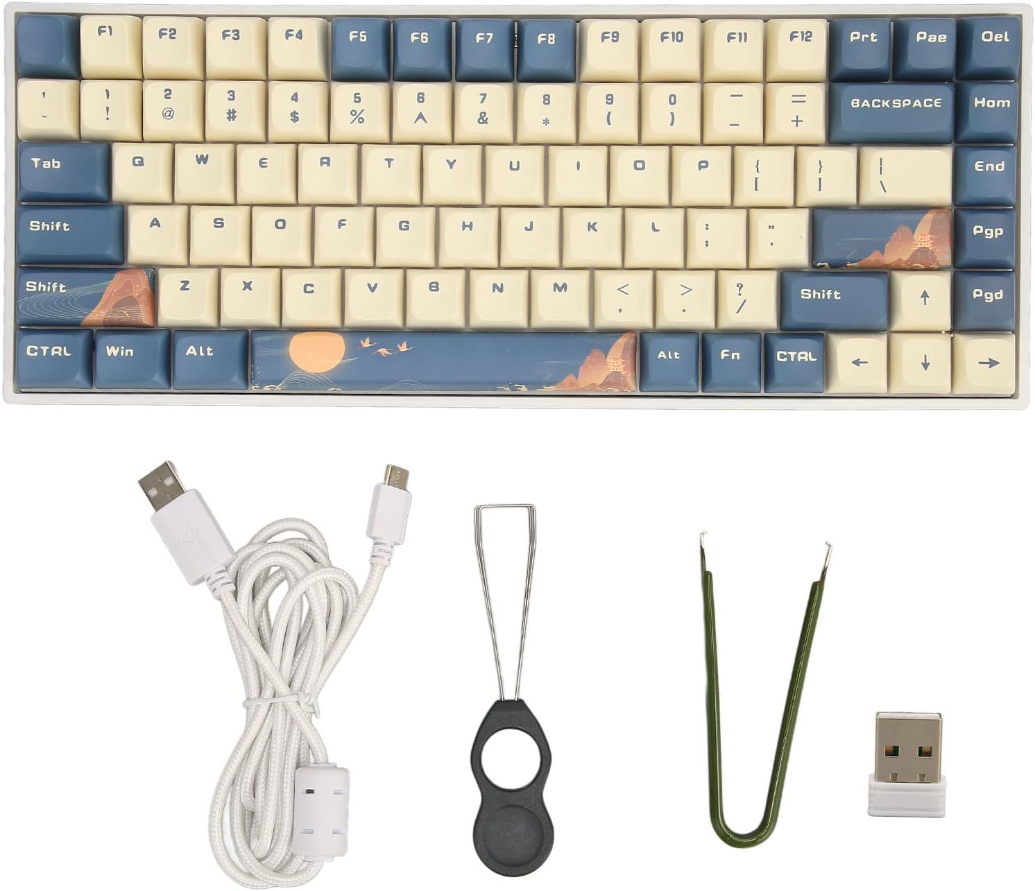 TENP 84 Key Mechanical Keyboard, Blue White Mountain Bird RGB Backlit Wireless Gaming Keyboard For Laptop Computer (Silver Switch)