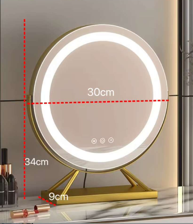 Round Cosmetic Mirror,Desktop Led Makeup Mirror Touch Switch With 3 Color Light Adjustment HD Mirror,Bedroom Living Room Bathroom Dressing Table Vanity Mirror,360°Rotating Cosmetic Mirror ,gold