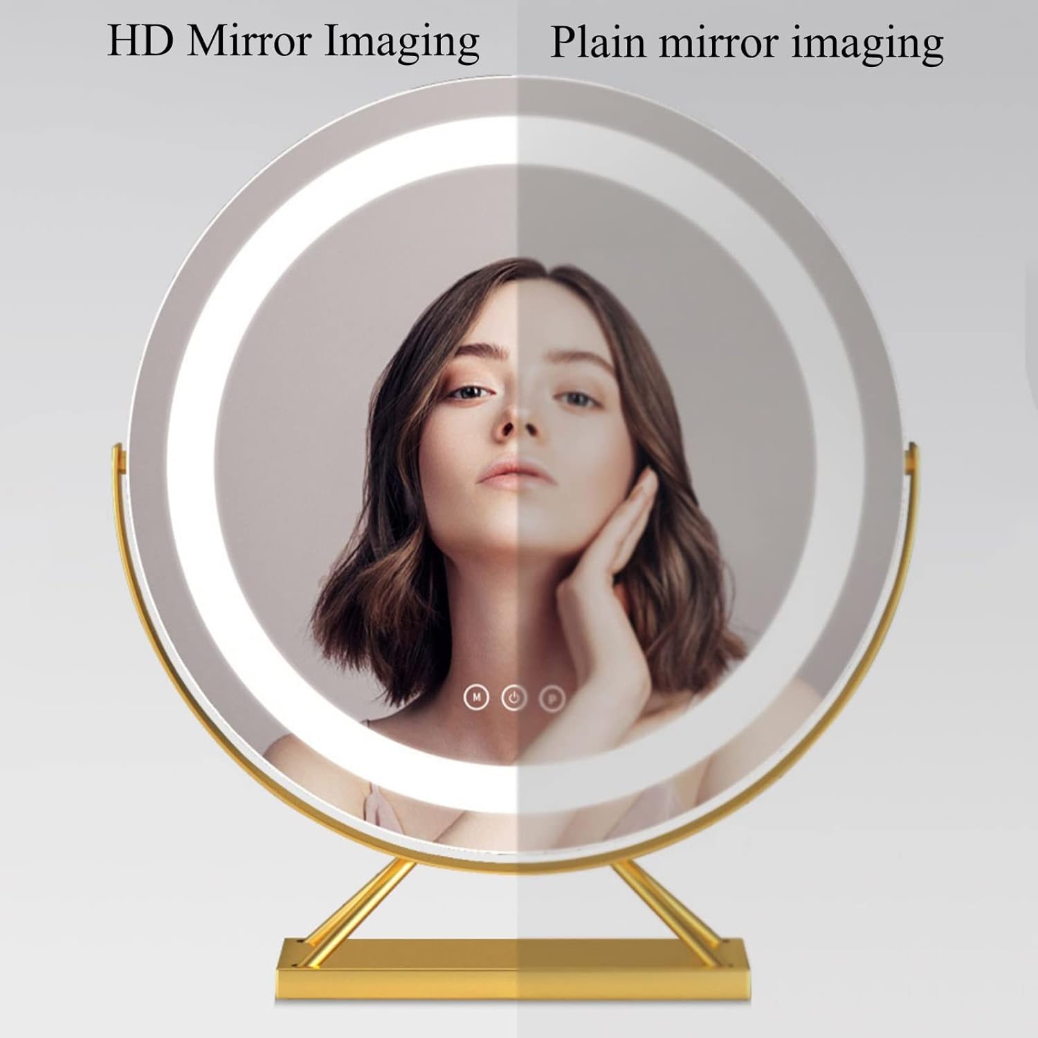 Round Cosmetic Mirror,Desktop Led Makeup Mirror Touch Switch With 3 Color Light Adjustment HD Mirror,Bedroom Living Room Bathroom Dressing Table Vanity Mirror,360°Rotating Cosmetic Mirror ,gold ( Colo