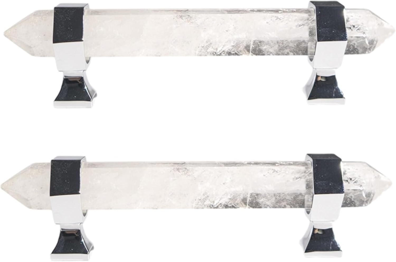 SANCHAKOU Furniture Handles 2 Pcs Single and Double Hole Natural Crystal Furniture Wardrobe Cupboard Makeup Cabinet Hexagonal Prism Handle Double Hole Silver Base White Crystal