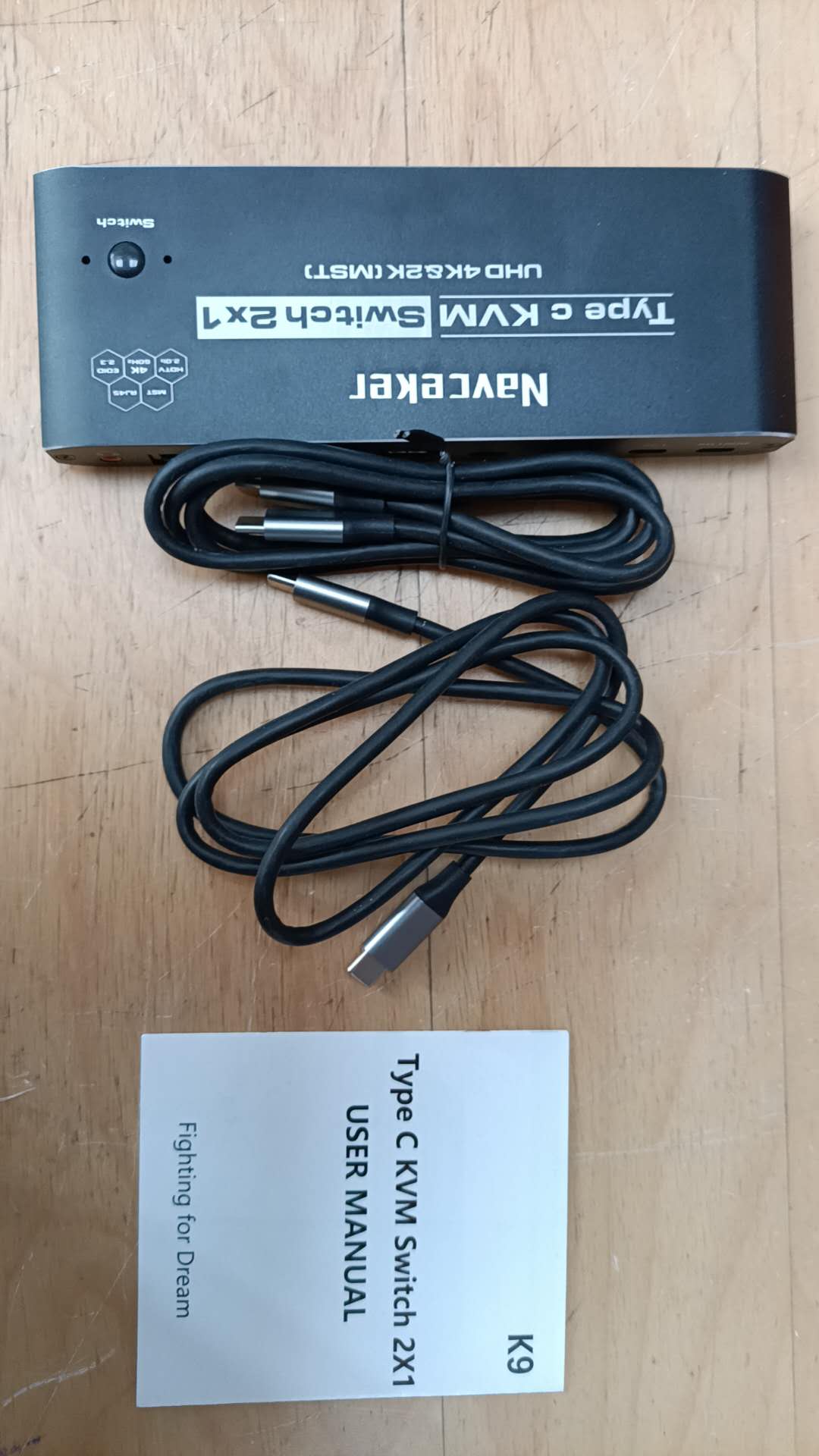 2 in 1 TYPE-C Out KVM Switch Selector Box 2x1, for 2 Computer 1 Monitor Switch with 2x USB3.0 Data Cable