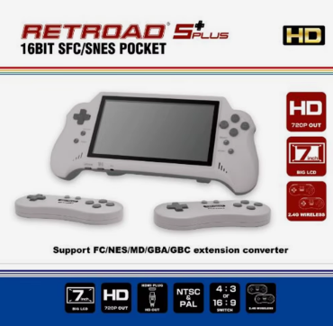16BIT HD ULTRA SNES POCKET RETROAD 5PLUS video game console handheld player 7-inch large Screen 2.4G wireless control