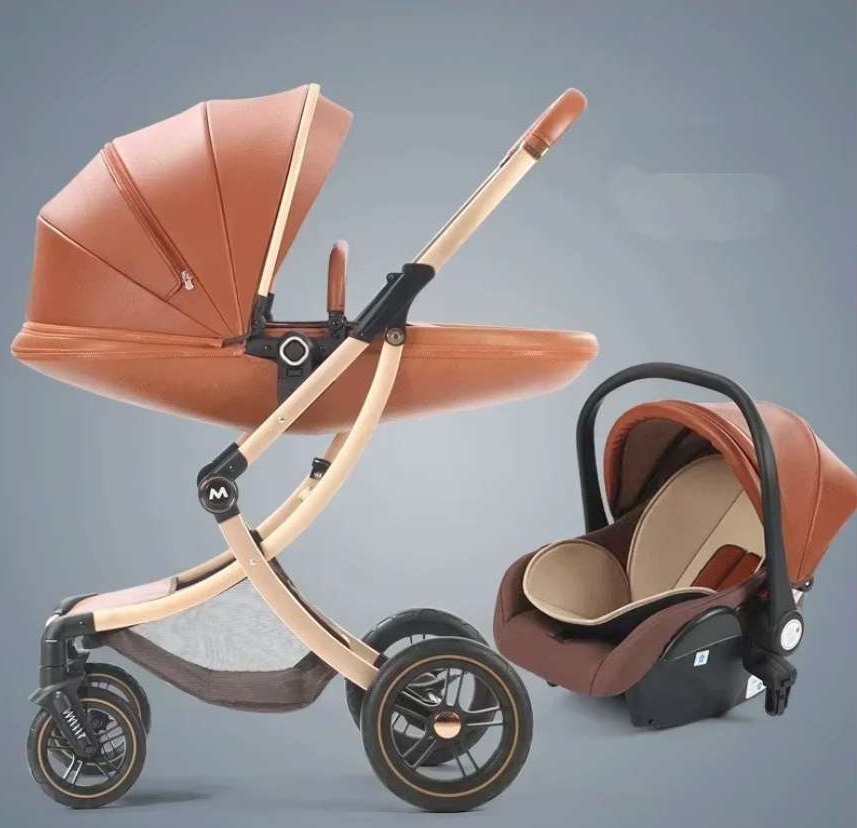 Baby Pushchair Stroller-Eggshell Design Strollers & Buggies Lightweight,Pram Stroller for Toddler Can Sit Or Lie Down, One Foot Brake Multifunctional Bassinet Stroller (Color : Brown)