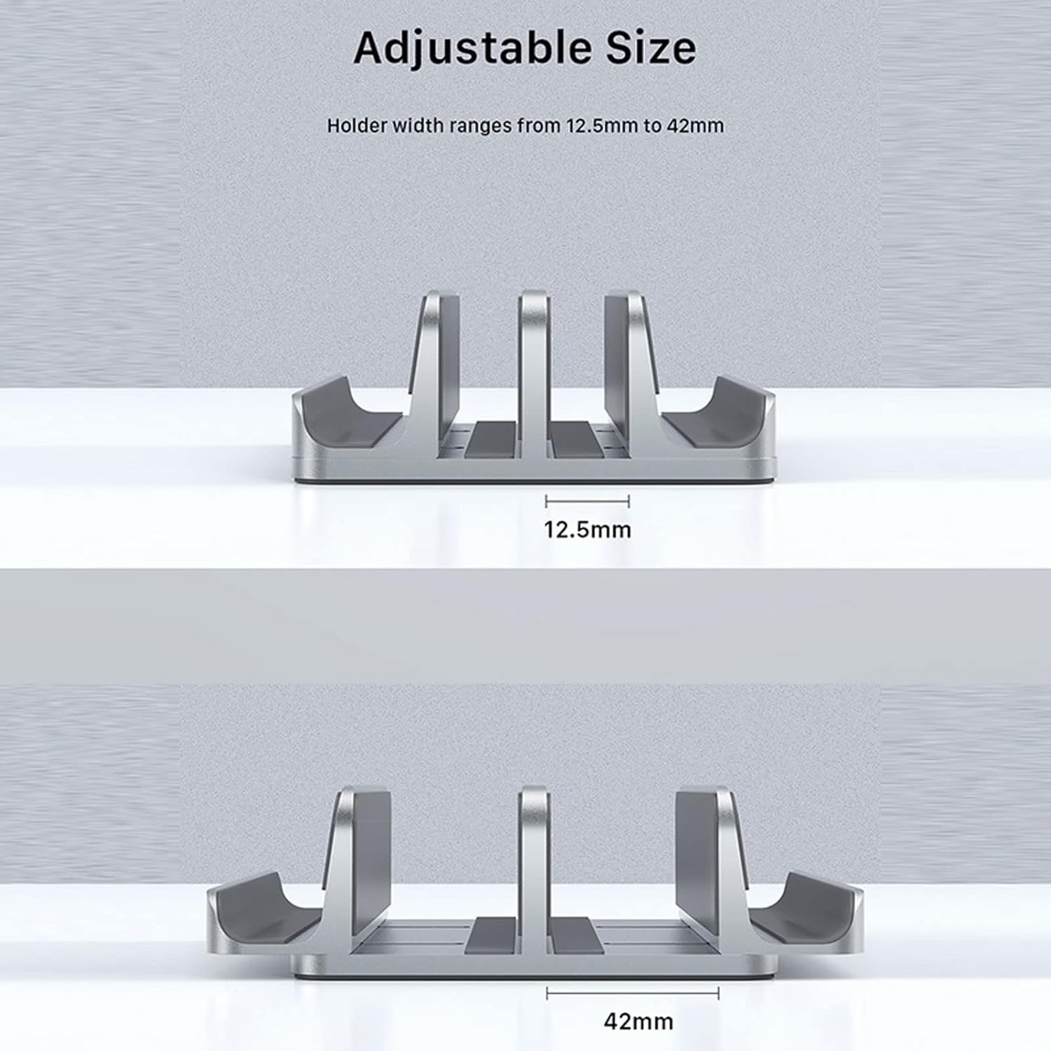 Laptop Stand Dual Vertical Laptop Stand Anodized Aluminum Heat Dissipation Adjustable Size for Laptop Tablet Hold (Color : Sliver) (Grey)