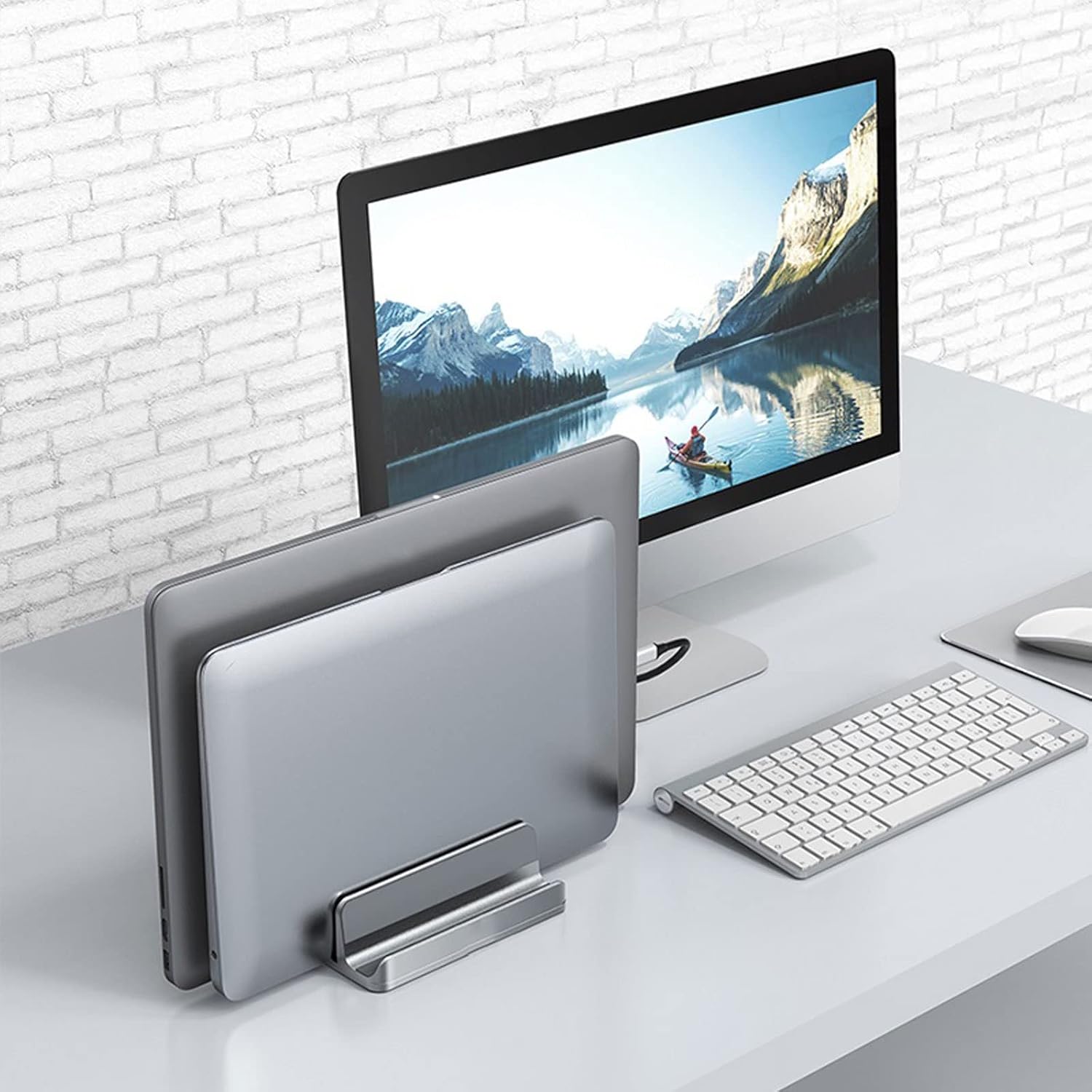 Laptop Stand Dual Vertical Laptop Stand Anodized Aluminum Heat Dissipation Adjustable Size for Laptop Tablet Hold (Color : Sliver) (Grey)