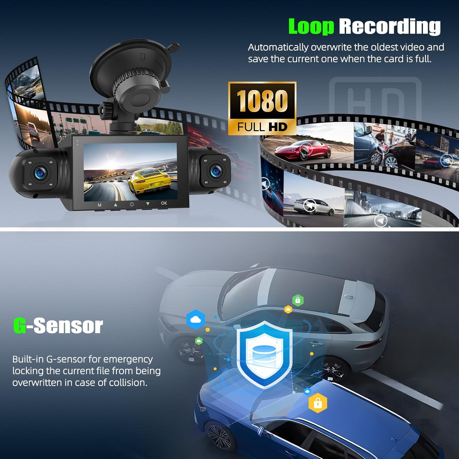 4 Channel Dash Cam Front and Rear Inside Left Right,3'' 1080P Dash Camera for Cars,Dash Camera Car Camera with App Control,Super Night Vision,Motion Detection,Loop Recording,G-Sensor,24 Parking Monito