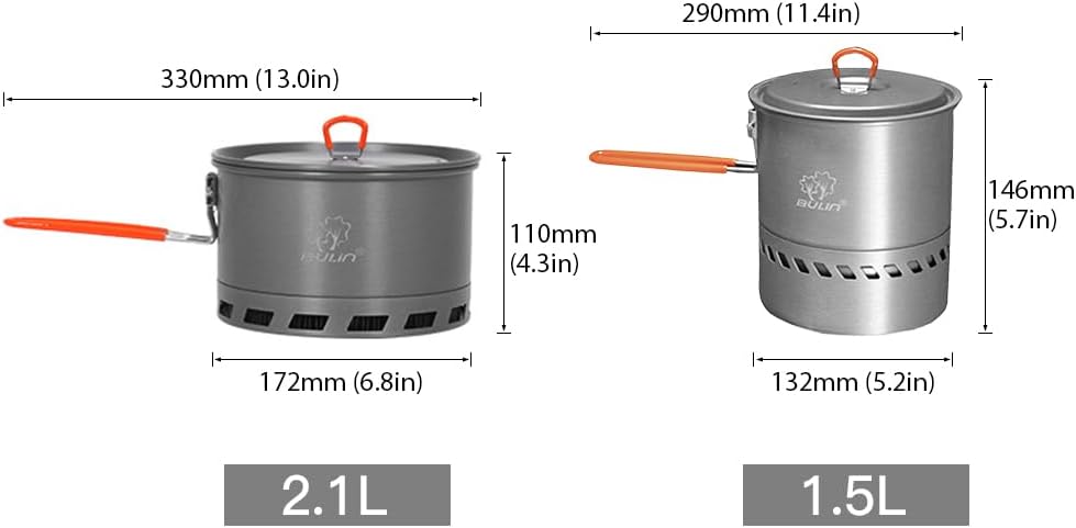 kosingna 1.5/2.1L Outdoor Camping Traveling Hiking Heat Collection Pot Cooking Tableware