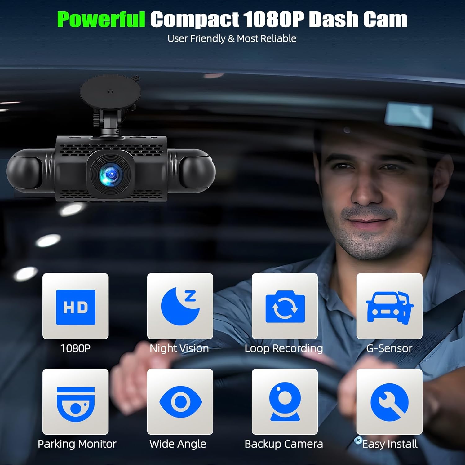4 Channel Dash Cam Front and Rear Inside Left Right,3'' 1080P Dash Camera for Cars,Dash Camera Car Camera with App Control,Super Night Vision,Motion Detection,Loop Recording,G-Sensor,24 Parking Monito