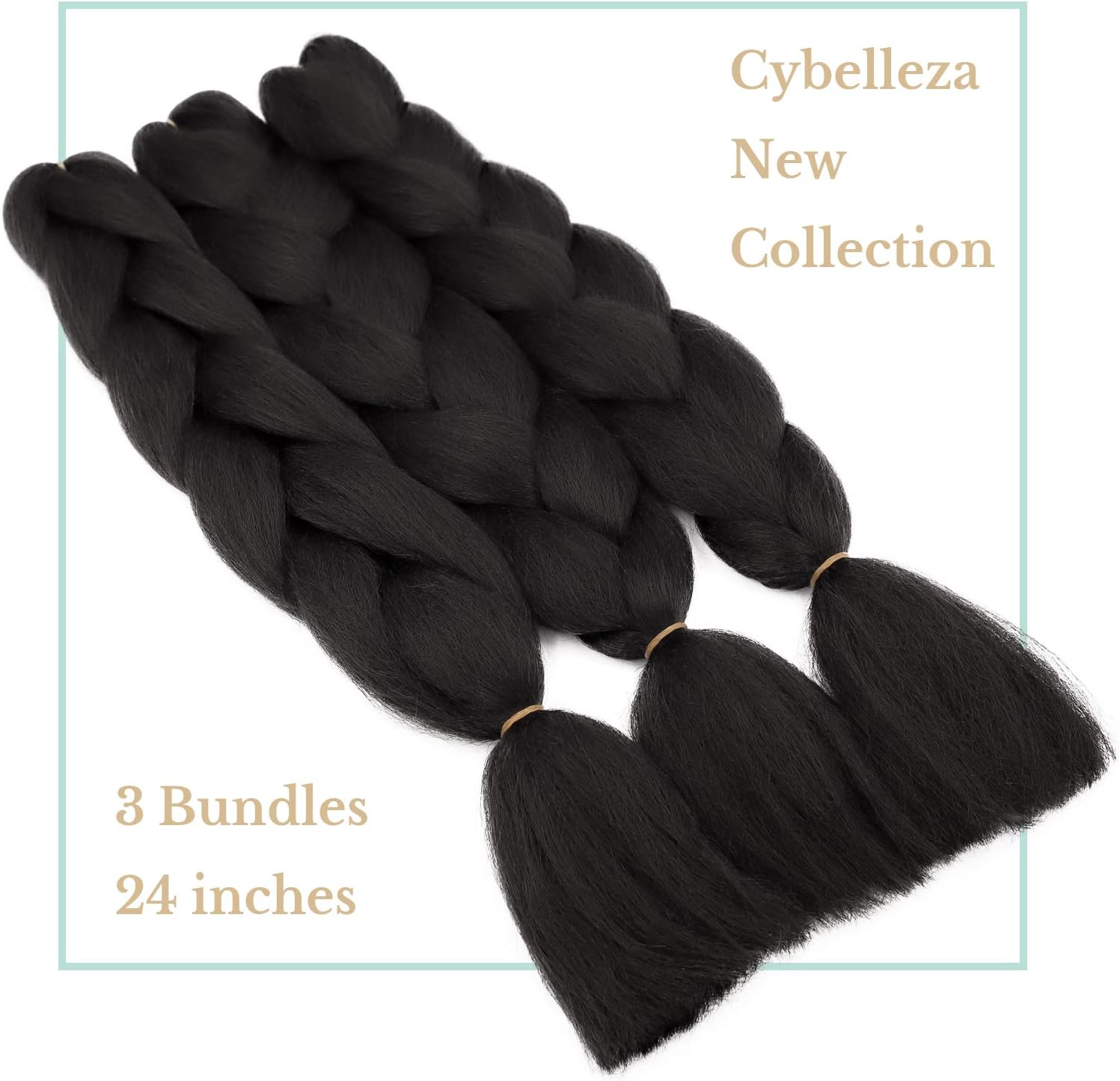 24" Braiding Hair Extension Jumbo Braids Synthetic 3bundles/pack Crochet Hair Afro Box Braid Heat Resistent (Black)