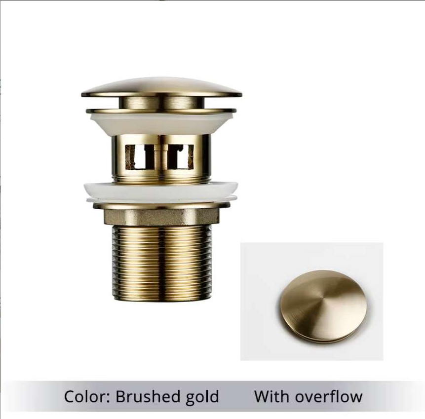 Home Gold Round Dome Shaped Slotted Click Clack Basin Waste | Replacement Brass Pop Up Sink Plug | Universal G 1 1/4" BSP Fit for Bathroom Washbasins | Mushroom Drain Stopper | Easy Installation