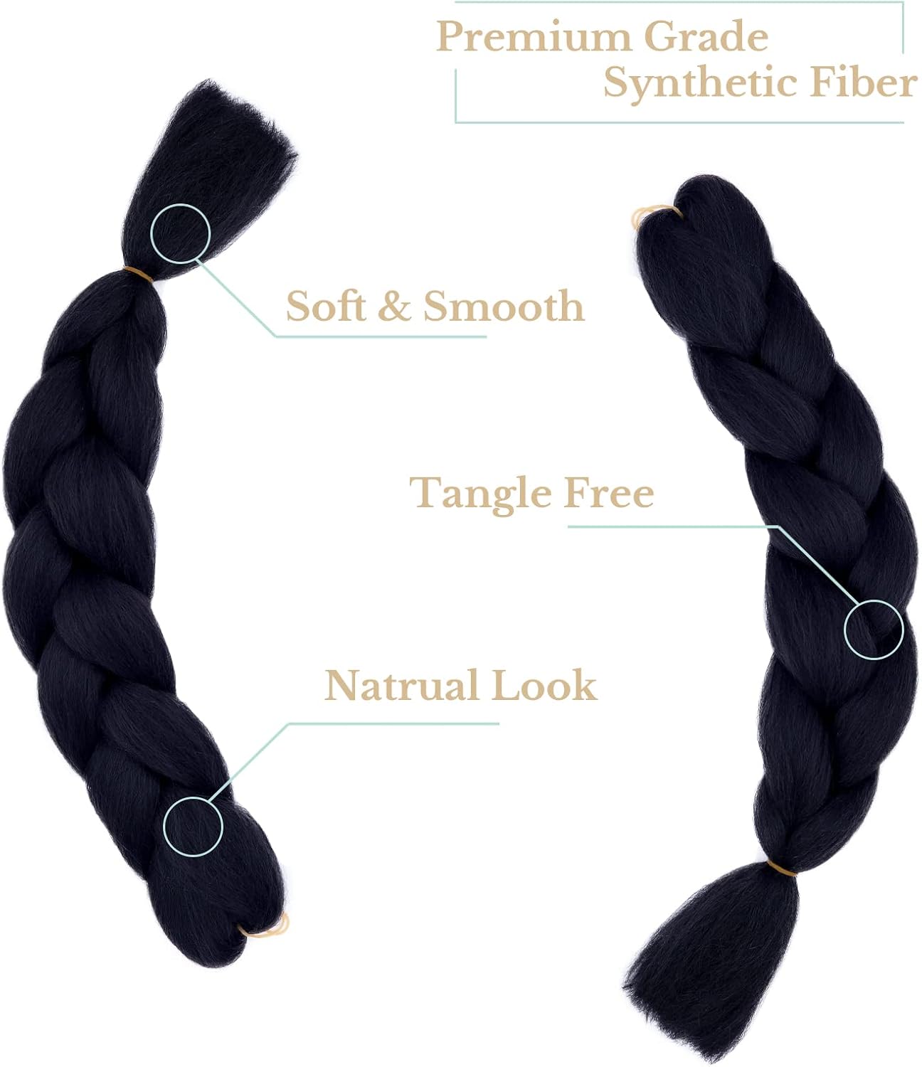 24" Braiding Hair Extension Jumbo Braids Synthetic 3bundles/pack Crochet Hair Afro Box Braid Heat Resistent (Black)