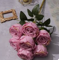 (pink)7 Heads Rose Artificial Wedding Home Decoration Brushed Cloth Simulation Rose Bouquet Home Hotel Decoration Fake Flowers